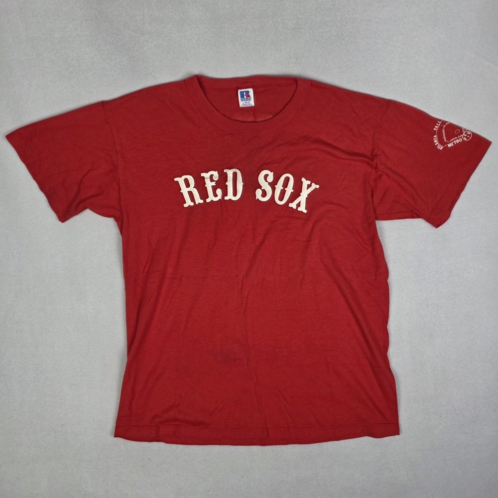 Vintage 80s Red Sox T Shirt Mens Large Red Single Stitch Russell USA